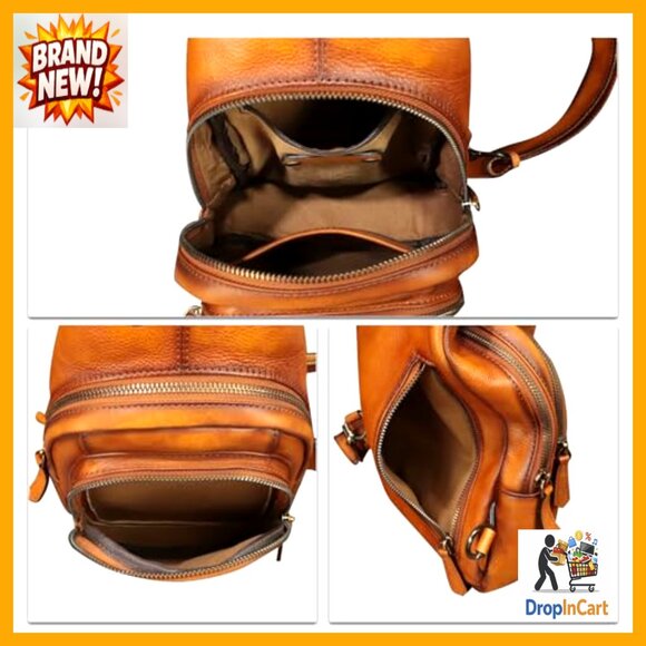 Genuine Leather Sling Backpack Vintage Handmade Crossbody Purse Adjustable Strap main image 5